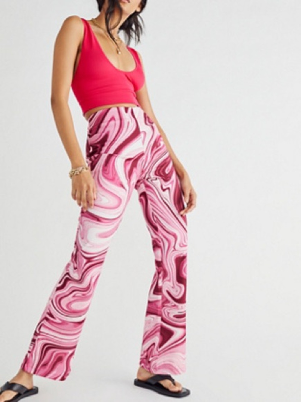 Hosbjerg Pink Marble-Print Flare Pants - Women